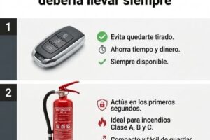 Dos elementos que todo conductor debería llevar en su coche: una llave de repuesto y un extintor