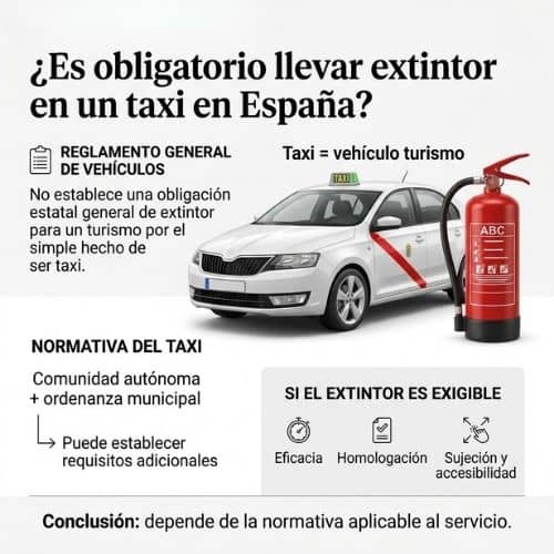¿Es obligatorio llevar un extintor en un taxi en España? Normativa vigente