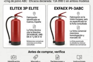 Elitex 3P ELITE vs EXFAEX PI-3ABC: origen, normativa y certificaciones de los extintores de 3 kg